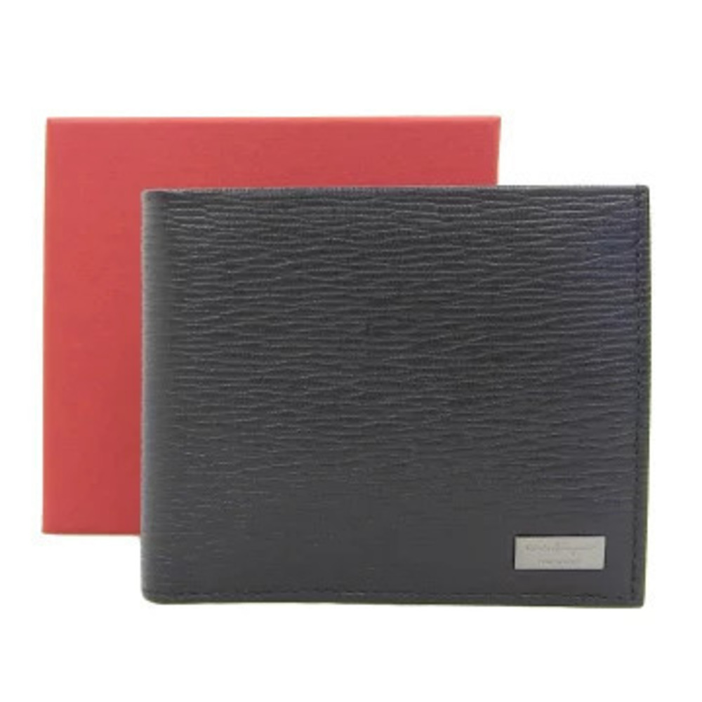 Salvatore Ferragamo Bifold Wallet Leather Metal Black